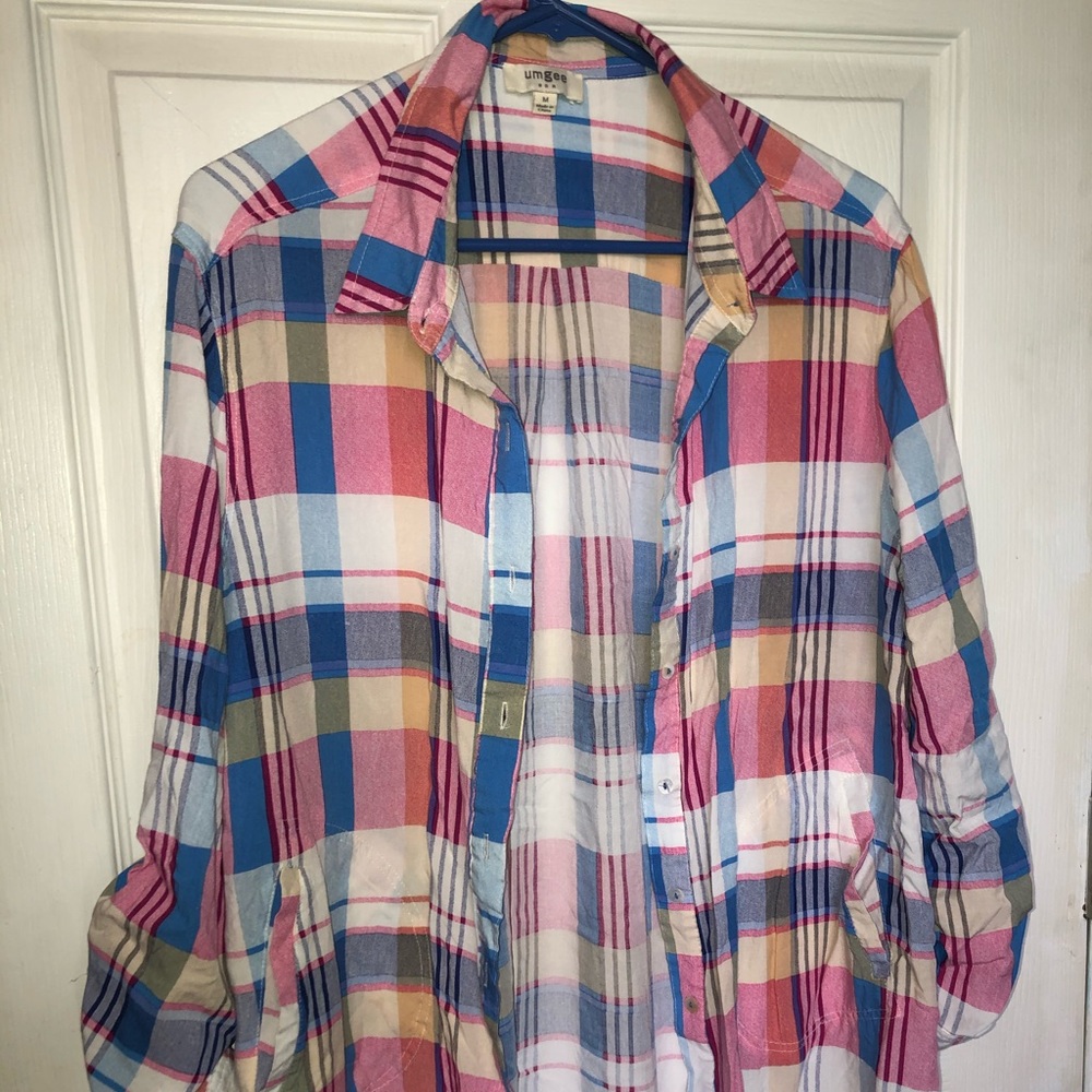 Umgee pink and blue flannel with lace